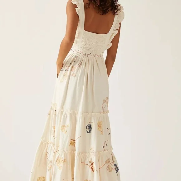 Anthropologie X ALLISON New York V-Neck Embroidered Maxi Dress SZ M
